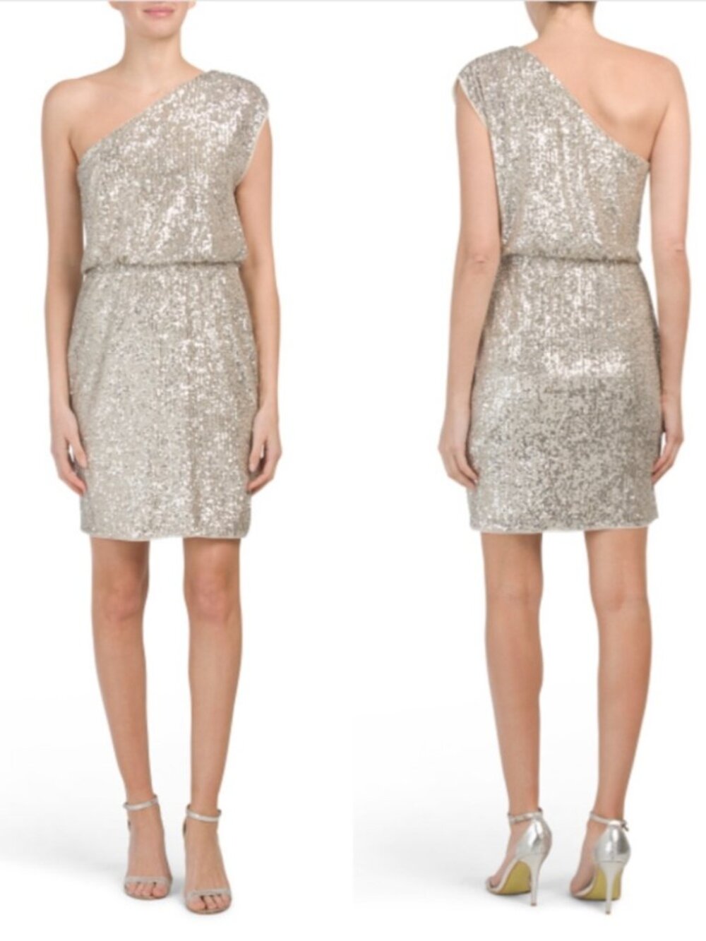 ADRIANNA PAPELL One Shoulder Sequin Mini Dress 2257